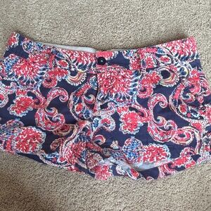 Lilly Pulitzer Coral and Navy Paisley Cotton The Walsh Shorts